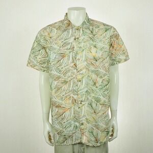 Roark Java Leaf Button Down Shirt Mens XL Beige Floral Cotton Hawaiian Tropical